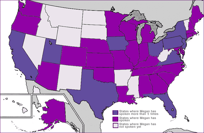 Map of states where Megan Smolenyak has appeared