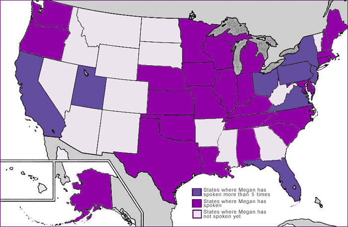 Map of states where Megan Smolenyak has appeared