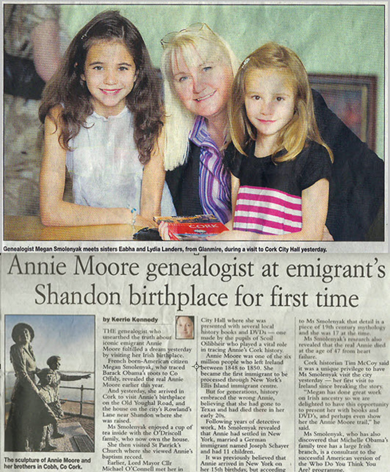 Annie Moore genealogist at emigrant's Shandon birthplace for first time