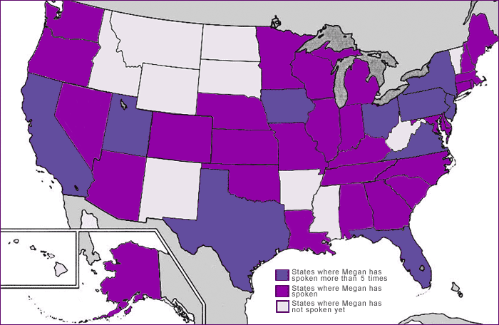 Map of states where Megan Smolenyak has appeared